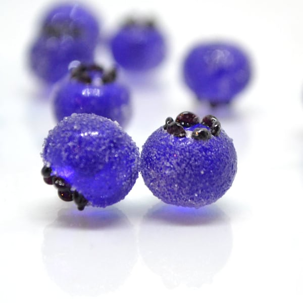 Frost glass berries, Lampwork blue cobalt blueberry, Lampwork berry, Northcountry Blueberry