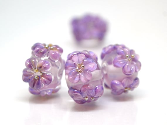 Lilac floral lampwork handmade bead purple glass bead handmade | Etsy