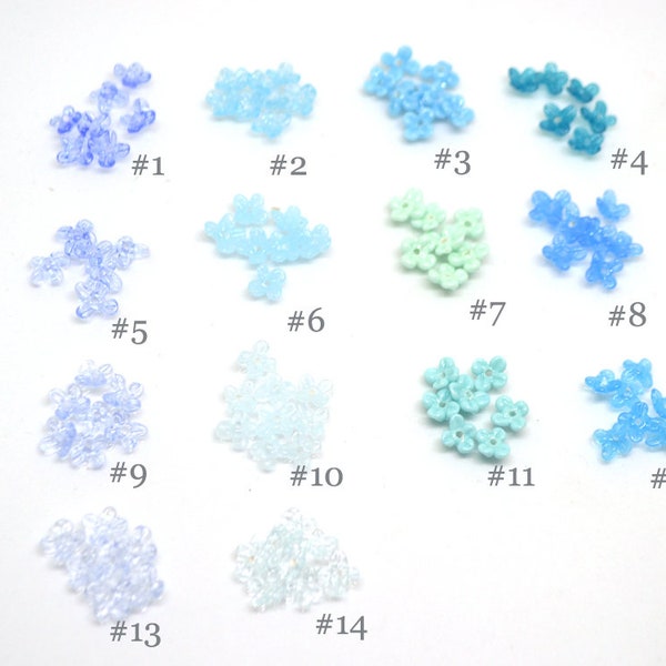 Sky blue small flower beads, Aqua blue glass flowers, cute flowers for embroidery, mini glass flowers, Blue wedding beads, Something blue