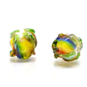 Rainbow 8mm rosebud beads, Rose glass beads, Floral lampwork, Colorful glass beads, Handmade Lampwork, SRA Lampwork, Jewelry beads