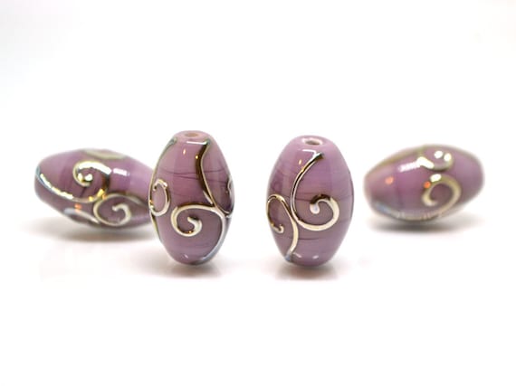 10 PURPLE//LILAC TONE COLOUR SWIRLY LAMPWORK BEADS SRA