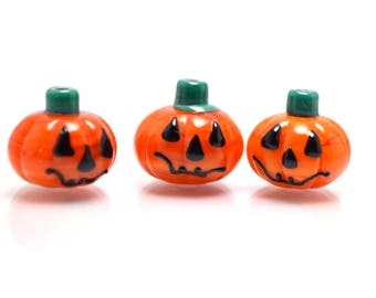 Halloween Pumpkin Lampwork Beads, Orange Glass Beads (13x14mm)