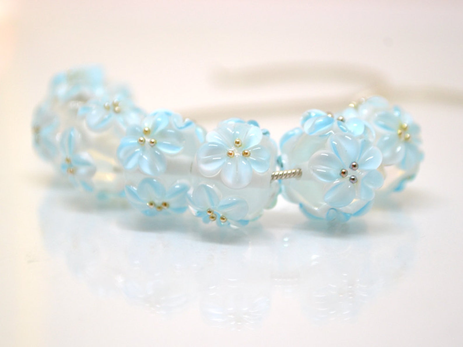 Blue Flower Beads With Flower Bracelet Wedding Bridal Bracelet Etsy