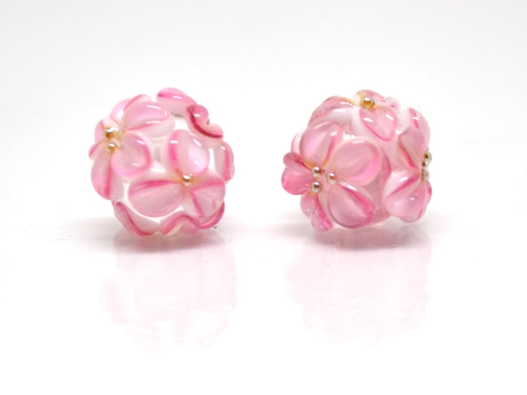 Pink Flower Beads Earring Halfdrilled Beads Floral Set of Beads for