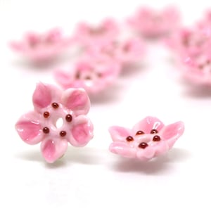 glass flower sakura flower beads floral lampwork blossom beads pink lampwork bead work floral decoration spring beads summer artisan beads