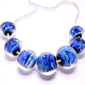 Space glass bead blue lampwork bead set artisan lampwork jewelry making bead handmade art glass bead rondelle lampwork bead bracelet making