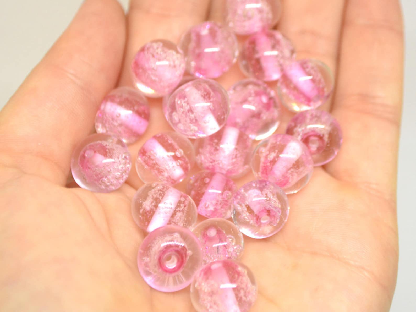 Pink Bubble beads Glass handmade lampwork Pink glass beads Etsy