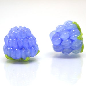 Periwinkle blue lampwork raspberry, Glass berries, Lampwork berry beads, Berry fruit beads, Glass Raspberry, Forrest berry beads
