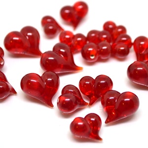 Red heart charm beads, Lampwork heart, Red glass beads, Glass heart shape bead, Murano style bead, Half-drilled beads, Artisan lampwork