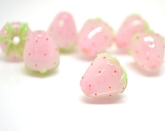 Pink Strawberry glass beads, Lampwork berries, Lampwork strawberry, Glass Berry beads, Garden beads, Nature inspired, Forest glass beads