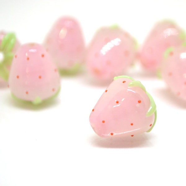Pink Strawberry glass beads, Lampwork berries, Lampwork strawberry, Glass Berry beads, Garden beads, Nature inspired, Forest glass beads