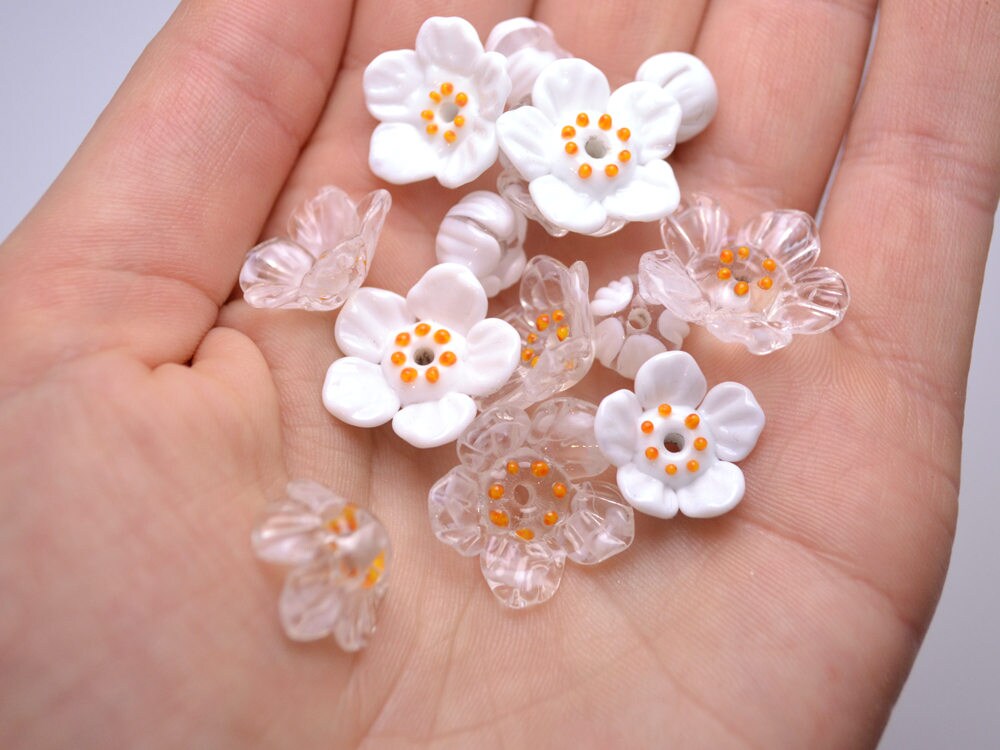 Handmade Lampwork Beads Diphylleia Grayi Jewelry Making Wedding