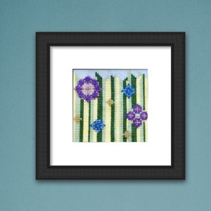 Stained Glass Flowers Small Craft Gift Original Wall Art Modern Cross Stitch Kit Needlepoint Kit Embroidery Kit Craft Kit