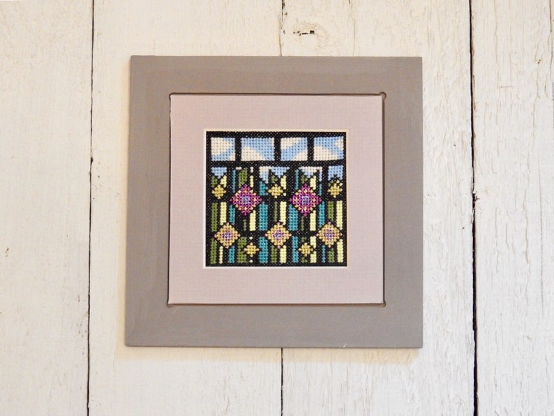 Stained Glass Flowers Small Craft Gift Original Wall Art Modern Cross Stitch Kit Needlepoint Kit Embroidery Kit Craft Kit