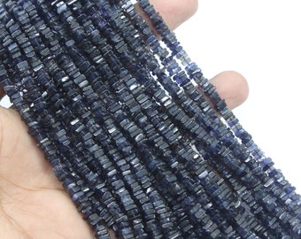 Good Quality 16 Long Natural Blue Iolite Heishi Beads,Smooth Square Beads,Iolite Beads Size 4-4.5 MM Gemstone Beads Smooth Blue Heishi Bead