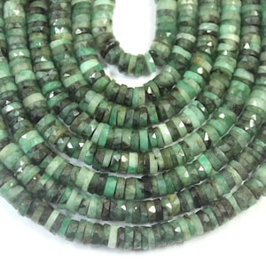 Wheel Shape 8 &quot; Long Strand Natural Green Emerald Gemstone,Faceted Tyre Beads , Size 6-6.5 MM Faceted Beads, May Birthstone Jewelry Making