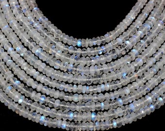Perles rondes à facettes arc-en-ciel naturelles en pierre de lune (5 à 6 mm, 14 po.)