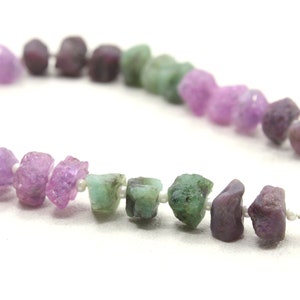 Raw Gemstone Bracelet: Emerald, Ruby, Sapphire, 6" Rough Stone