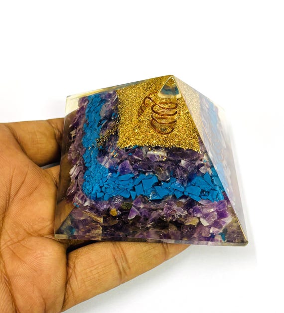 Premium Orgone Pyramid with Turquoise & Red Jasper Crystals for