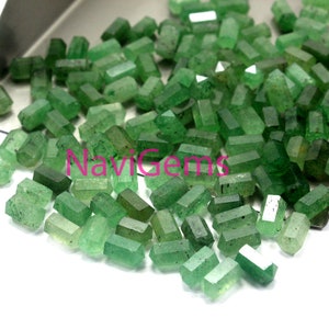 Green Strawberry Quartz Gemstone Beads: 5 Faceted Pencil Points (5x10 MM)