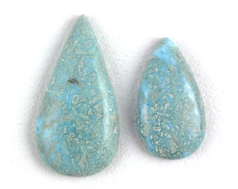 2 Pcs Natural Larimar Pear Cabochons: Smooth Gemstone (16x29-20x39mm)