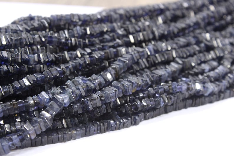 Good Quality 16 Long Natural Blue Iolite Heishi Beads,Smooth Square Beads,Iolite Beads Size 4-4.5 MM Gemstone Beads Smooth Blue Heishi Bead