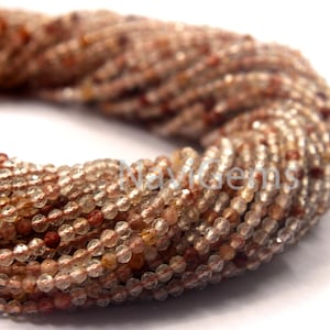 Good Quality 1 Strand Natural Copper Rutile Gemstone 12.5&#39; Long Faceted Rondelle Beads 2 MM Tiny Hair Quartz Making Jewelry Wholesale Beads