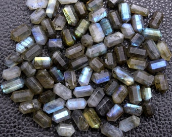 5 Pieces Natural Labradorite Gemstone, Faceted Pencil Shape Blue Flashy Beads, Size 5x10 MM, Labradorite Double Point Pencil Wholesale Price