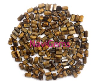5 Faceted Tiger Eye Pencil Beads: Natural Gemstone Jewelry Making (5x10 MM)