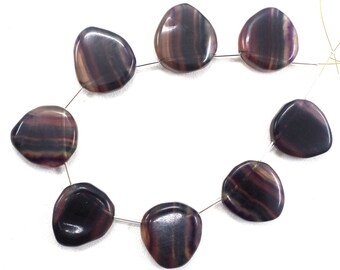 Fluorite Gemstone Beads: 8 Fancy Shape Briolettes (24x27-26x28 MM)