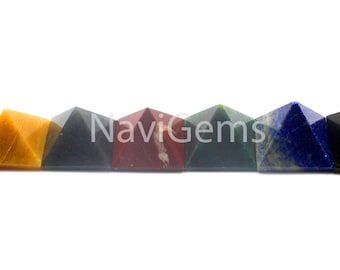 7 Chakra Gemstone Pyramid Set: Hand Carved Crystal Grid (20-25 MM)