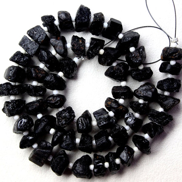 Top Quality 50 Pieces Natural Black Tourmaline Raw, Center Drilled,Uneven Shape Rough, Size 6-8 MM Making Black Jewelry Raw ,Wholesale price