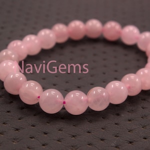 Handmade Rose Quartz Bracelet: 8MM Smooth Gemstone Beads, Elastic