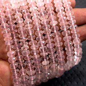 Best Quality 1 Strand Natural Rose quartz Gemstone,Faceted Rondelle Beads,Size 5.5-6 MMPink Beads Making Rose Quartz Jewelry Wholesale Price