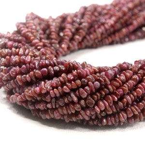 Red Ruby Gemstone: 3-4mm Uncut Chips, 16" Strand