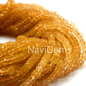 AAA Quality 13&quot; Long Natural Citrine Rondelle Faceted Beads,4 MM Micro Faceted Beads Citrine Gemstone,November Birthstone, Faceted Rondelle