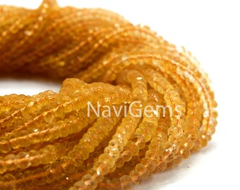 AAA Quality 13&quot; Long Natural Citrine Rondelle Faceted Beads,4 MM Micro Faceted Beads Citrine Gemstone,November Birthstone, Faceted Rondelle