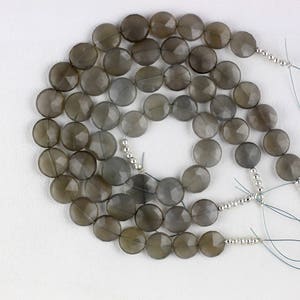 Best Quality 1 Strand Natural Gray Moonstone Coin Shape Faceted 11-13mm Approx,Strand,Moonstone,Natural Gray Moonstone,Coin Moonstone 18 Pcs