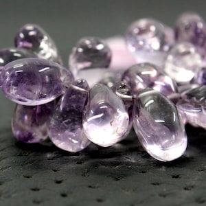 50 Piece Natural Pink Amethyst Gemstone, 8&quot; Long Strand Smooth Teardrop Shape,Size 6x10-8x15 MM February Birthstone Making Jewelry Wholesale