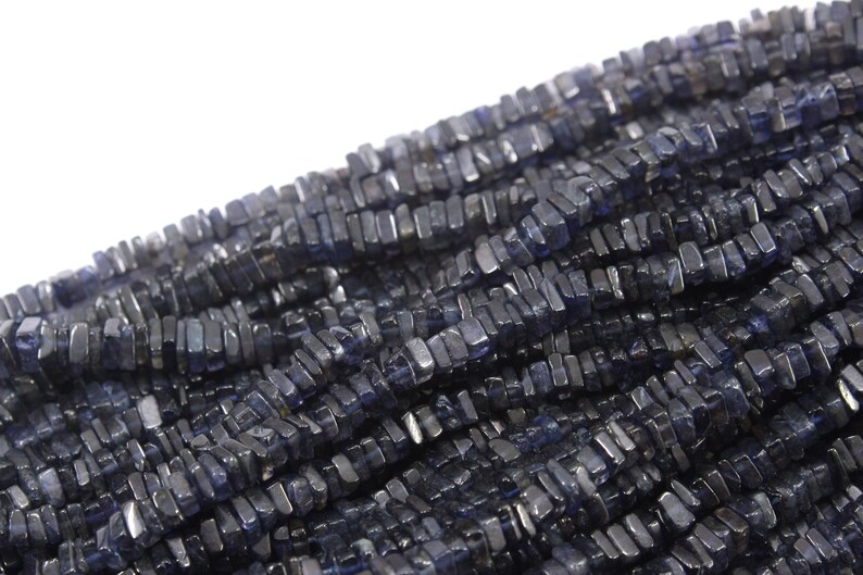 Good Quality 16 Long Natural Blue Iolite Heishi Beads,Smooth Square Beads,Iolite Beads Size 4-4.5 MM Gemstone Beads Smooth Blue Heishi Bead
