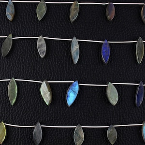 Labradorita natural de 5 hebras, forma marquesa, labradorita color carne azul, aprox. 4,5 x 14-7,5 x 22 mm, calidad labradorita, labradorita lisa