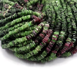 Ruby Zoisite Heishi Beads: AAA Quality Gemstone Strand, 4mm
