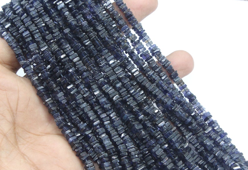 Good Quality 16 Long Natural Blue Iolite Heishi Beads,Smooth Square Beads,Iolite Beads Size 4-4.5 MM Gemstone Beads Smooth Blue Heishi Bead