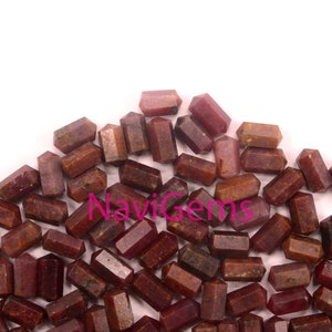 Rubinowe koraliki Briolette: 5-częściowy fasetowany kształt ołówka, kamień urodzinowy lipca (5 x 10 mm)