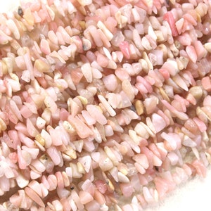 16&quot; Long Natural Pink Opal Gemstone Smooth Uncut Chips Shape Center Drilled Beads Size 4-5 MM Jewelry Making Polished Beads Wholesale Price