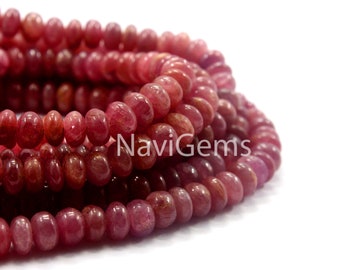 Finest Quality 8" Long Natural Ruby Gemstone,Smooth Rondelle Beads,Semi Precious Gemstone Size 5-7 MM, Ruby Making Jewelry Wholesale Beads