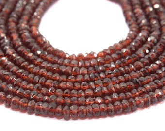 Faceted Garnet Rondelle Beads: January Birthstone, 4mm Strand