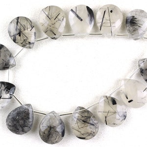 Best Quality 1 Strand Natural Black Rutile Faceted Pear Shape,13x16-14x20 MM,Faceted Beads,Black Rutiled Gemstone,13 Piece,Wholesale Price