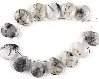 Faceted Black Rutile Pear Beads: Gemstone Strand (13 Piece)