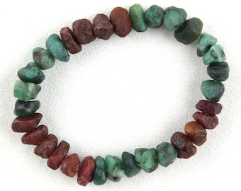 Raw Emerald Ruby Bracelet: Natural Red Green Gemstone, 6-8mm
